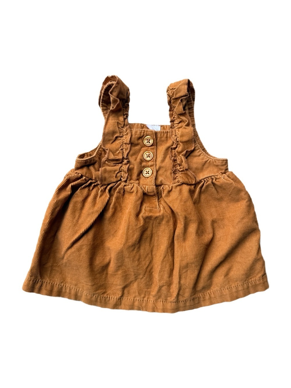 Rust Brown Corduroy Ruffle Baby Pinafore Dress